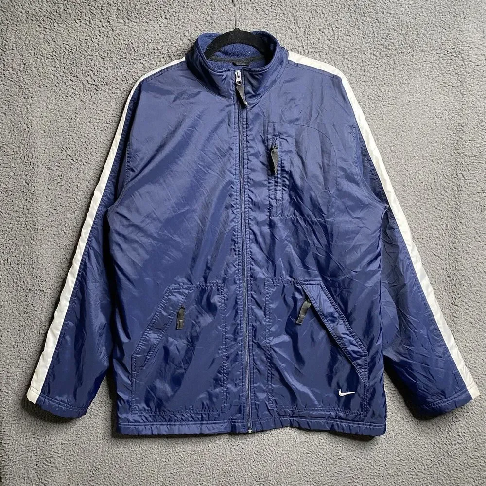 Vintage Y2K NIKE Fleece Lined Full Zip Jacket Mens Medium Shacket Cyber - Picture 1 of 16